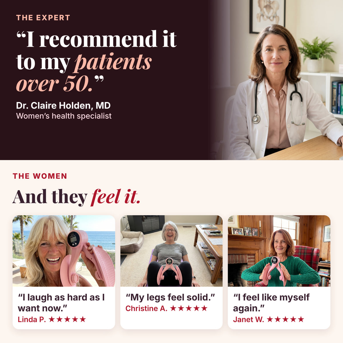 Dr. Claire Holden, MD, women's health specialist: I recommend it to my patients over 50. Verified buyers Linda P., Christine A. and Janet W. say they feel it.